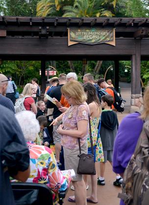 Like all during Disney, a Animal Kingdom 15th anniversary jubilee began with a line. Guests collected early during a park entrance.