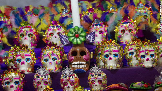 Traditional sugarine calaveritas, or small skulls, are displayed in Mexico City on Oct 31 forward of a Day of a Dead. 